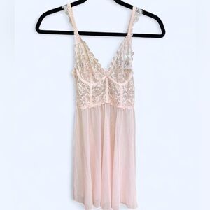 La Vie En Rose Women’s Pink Lace Babydoll Nightgown Coquette Lingerie Sleepwear